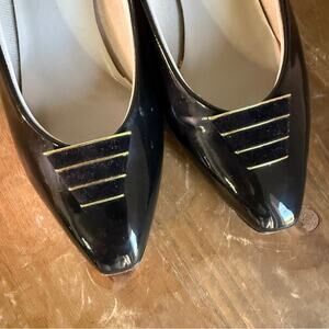Capezio Black Patent Kitten Heels with Gold Velour Accents